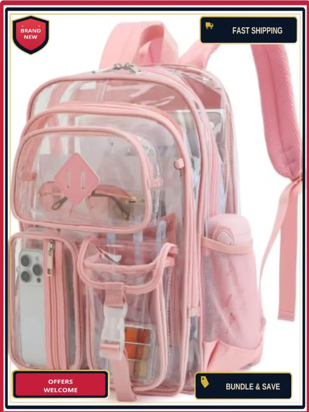 Clear Backpack for School Women Girls Heavy Duty PVC See Through Bookbag